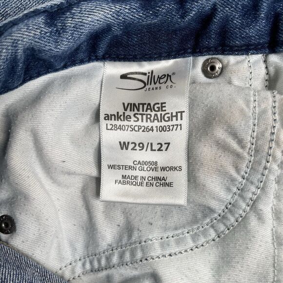 Silver Jeans Womens 29X27 Vintage Ankle High Rise Straight Frayed Hem Distressed - Picture 6 of 10